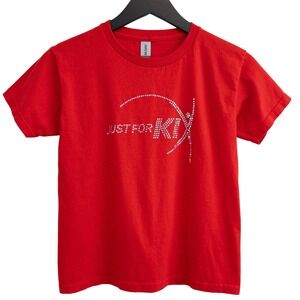 Gildan Just for KIX T Shirt Youth Small Red Sequin Graphic Tee Girls Dance